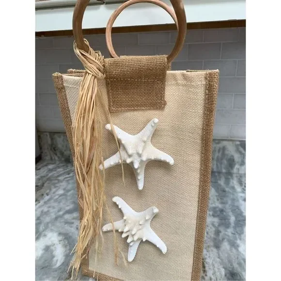 Wine Holder Burlap Sea  Shells #beach - Picture 4 of 6